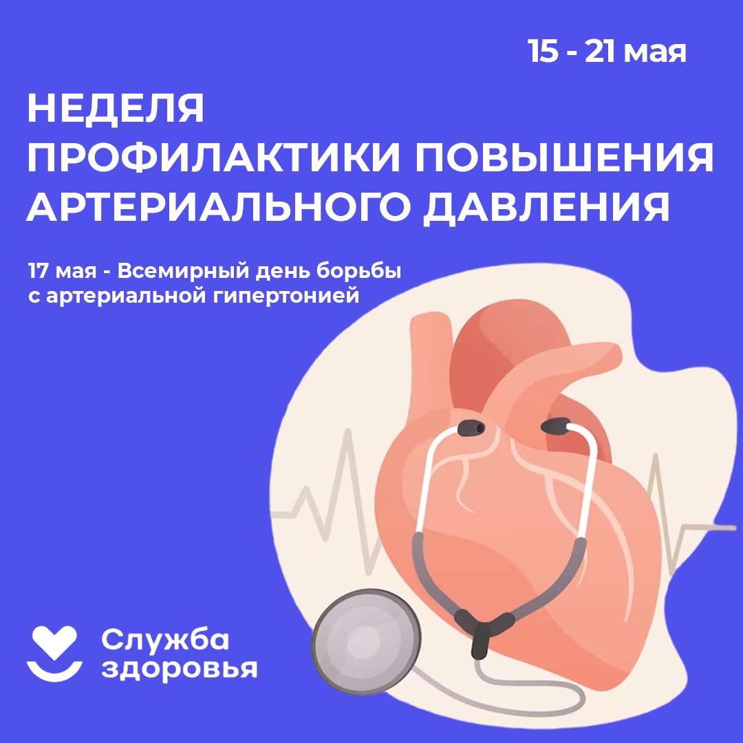 с 15 мая по 21 мая 2023 г. проводится Неделя профилактики повышения артериального давления.