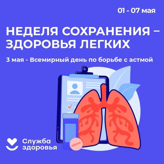 с 01 мая по 07 мая 2023 г. проводится Неделя сохранения здоровья легких.